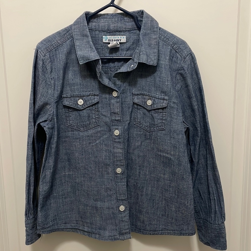 Old Navy blue denim button down long sleeve shirt boys size xs